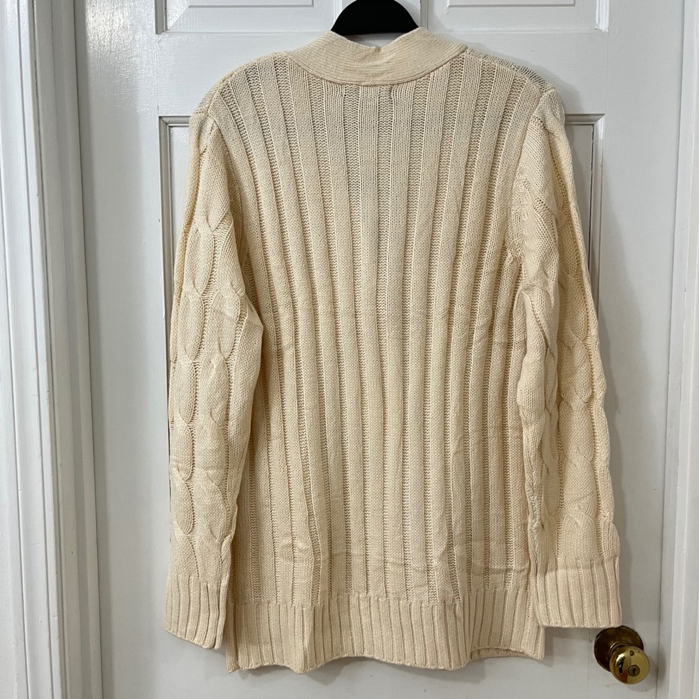 PrettyGarden Cable Knit Cardigan M Preppy Classic Minimalist Academia  Soft NEW - Picture 3 of 5